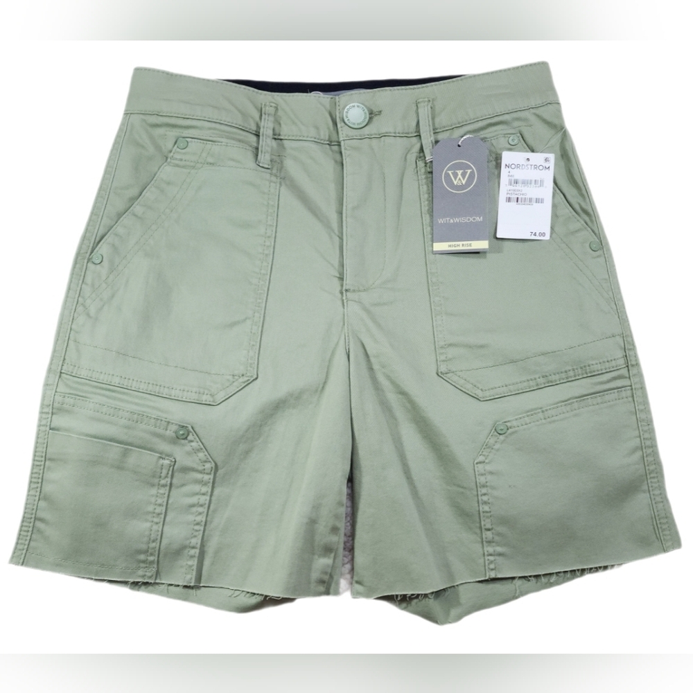 Wit & Wisdom 7" Inseam Utility Shorts Raw Hem High Rise Ab Solution Pistachio 4